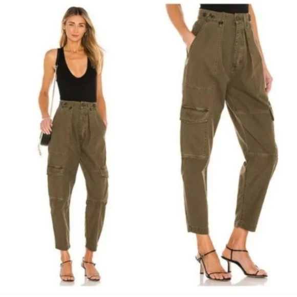 Agolde Mari Oversized Twill Utility Cargo Pants Caramel Brown Carpenter - Picture 4 of 7